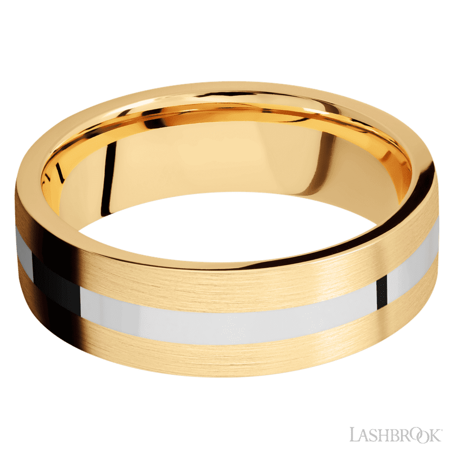 Lashbrook 7mm Flat 14K Yellow Gold Wedding Band — 14K White Gold Inlay — 14KY7F12/14KW