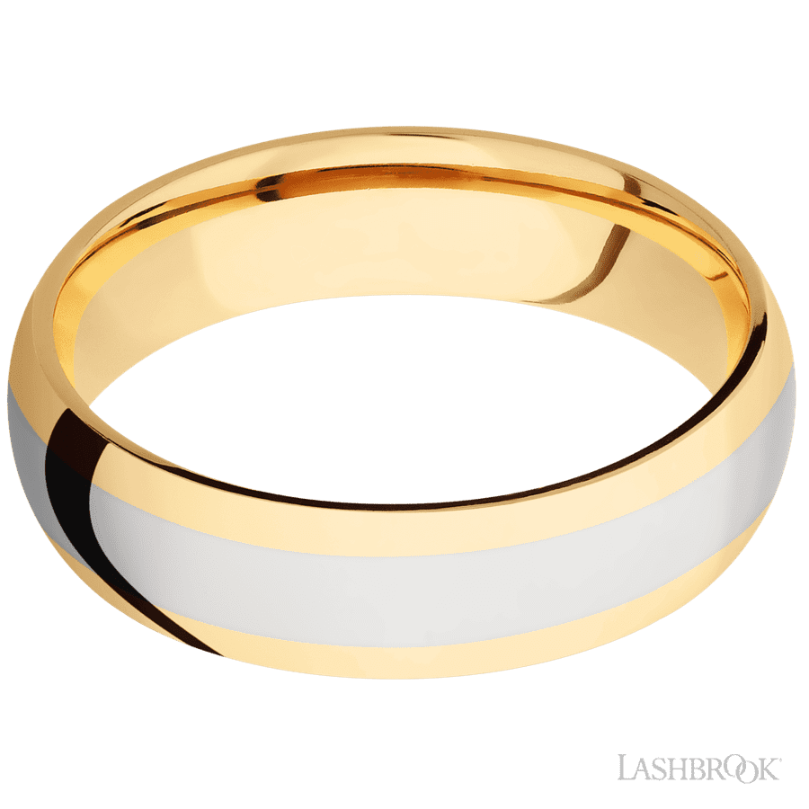 Lashbrook 6mm Domed 14K Yellow Gold Wedding Band — 14K White Gold Inlay