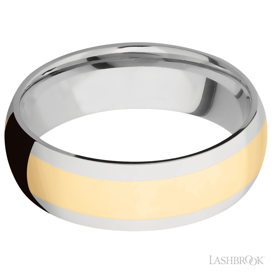 Lashbrook 7mm Domed 14K White Gold Wedding Band — 14K Yellow Gold Inlay