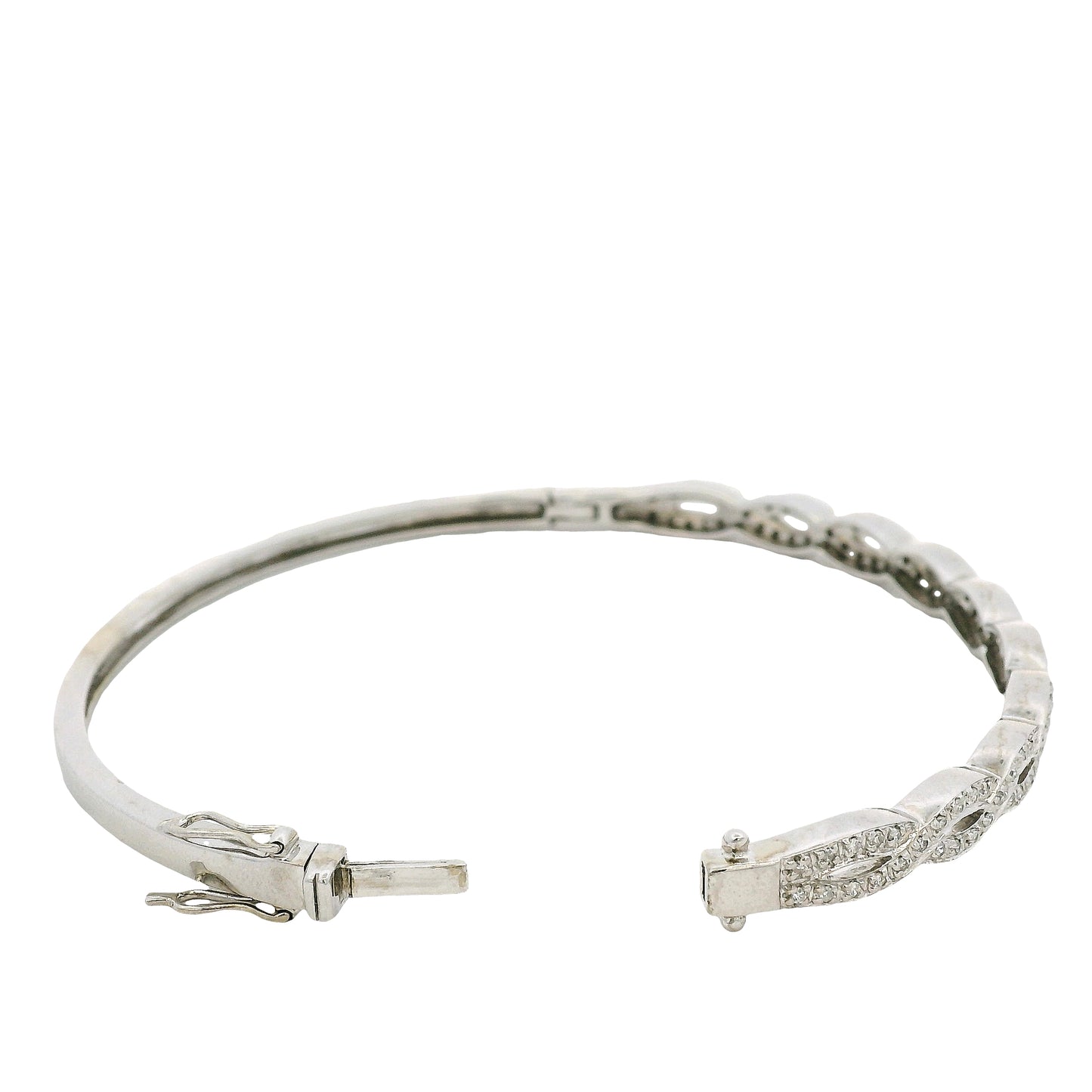 14k White Gold 0.85ctw Twisted Style Diamond Bangle Bracelet