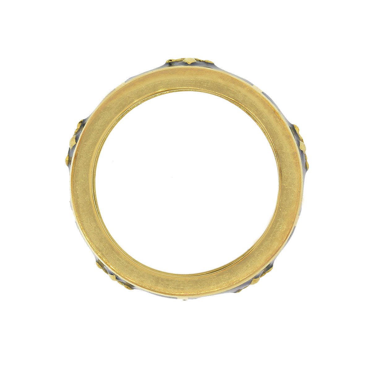 Tesoro 18k Yellow Gold Fleur De Lis Ocean Blue Enamel Band Ring
