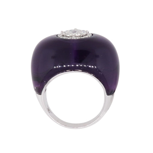 18k White Gold 0.51ctw Diamond and Cabochon Amethyst Ring