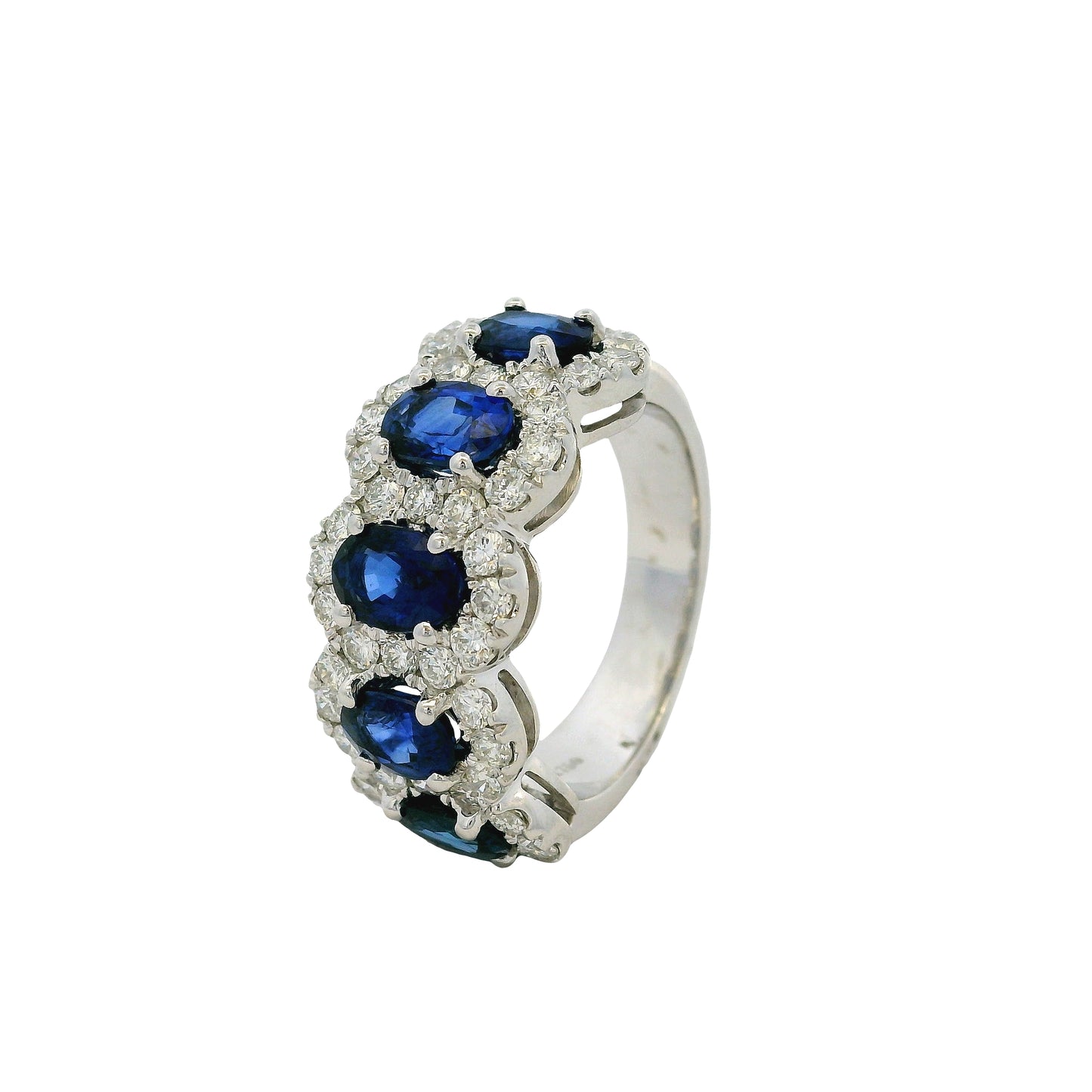 18k White Gold 3.11ctw Oval Sapphires with 1.20ctw Natural Diamonds Ring