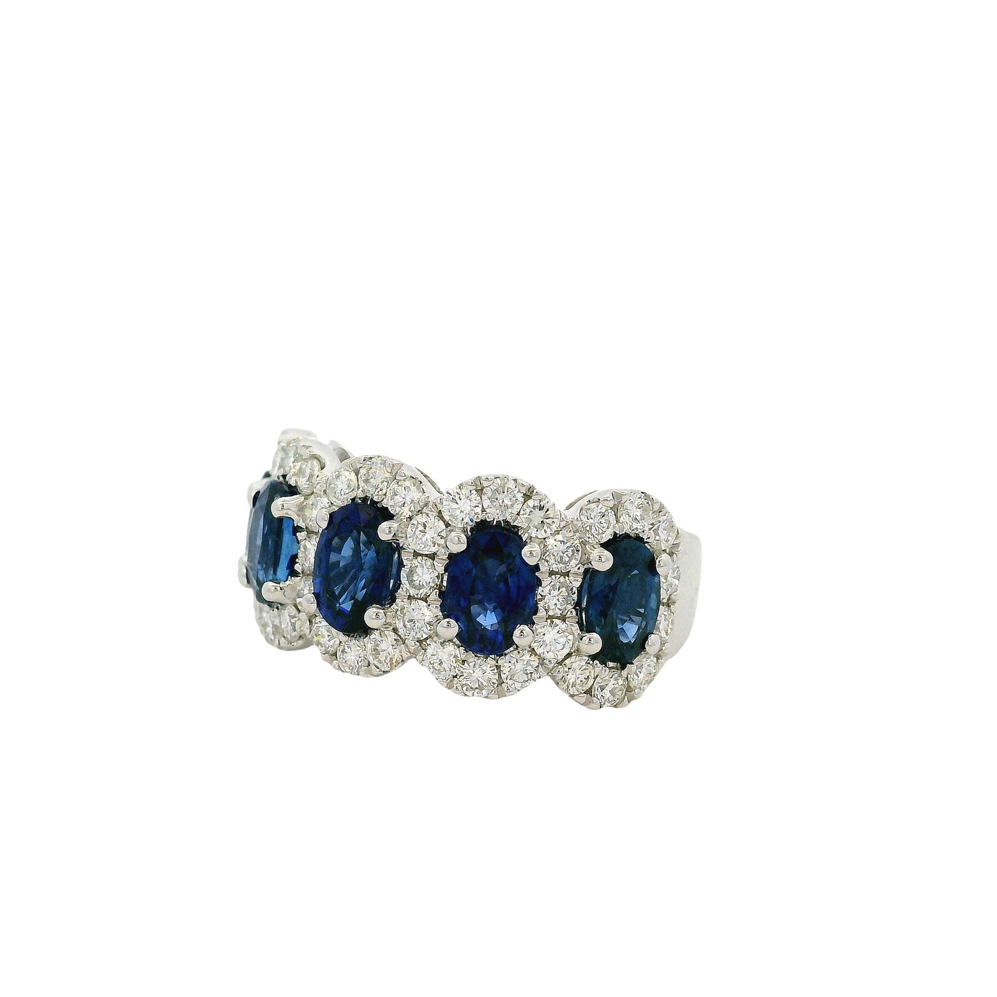 18k White Gold 3.11ctw Oval Sapphires with 1.20ctw Natural Diamonds Ring