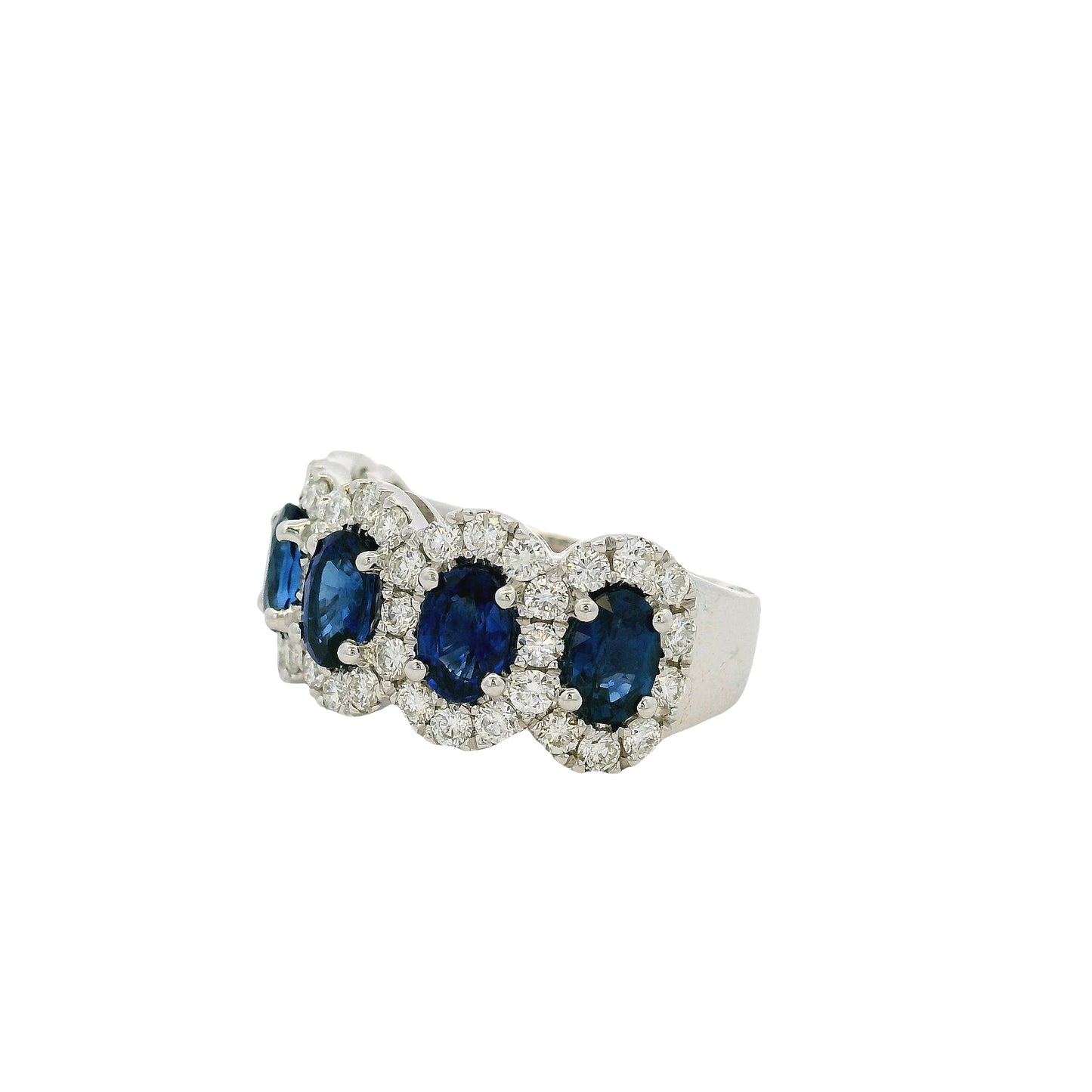 18k White Gold 3.11ctw Oval Sapphires with 1.20ctw Natural Diamonds Ring
