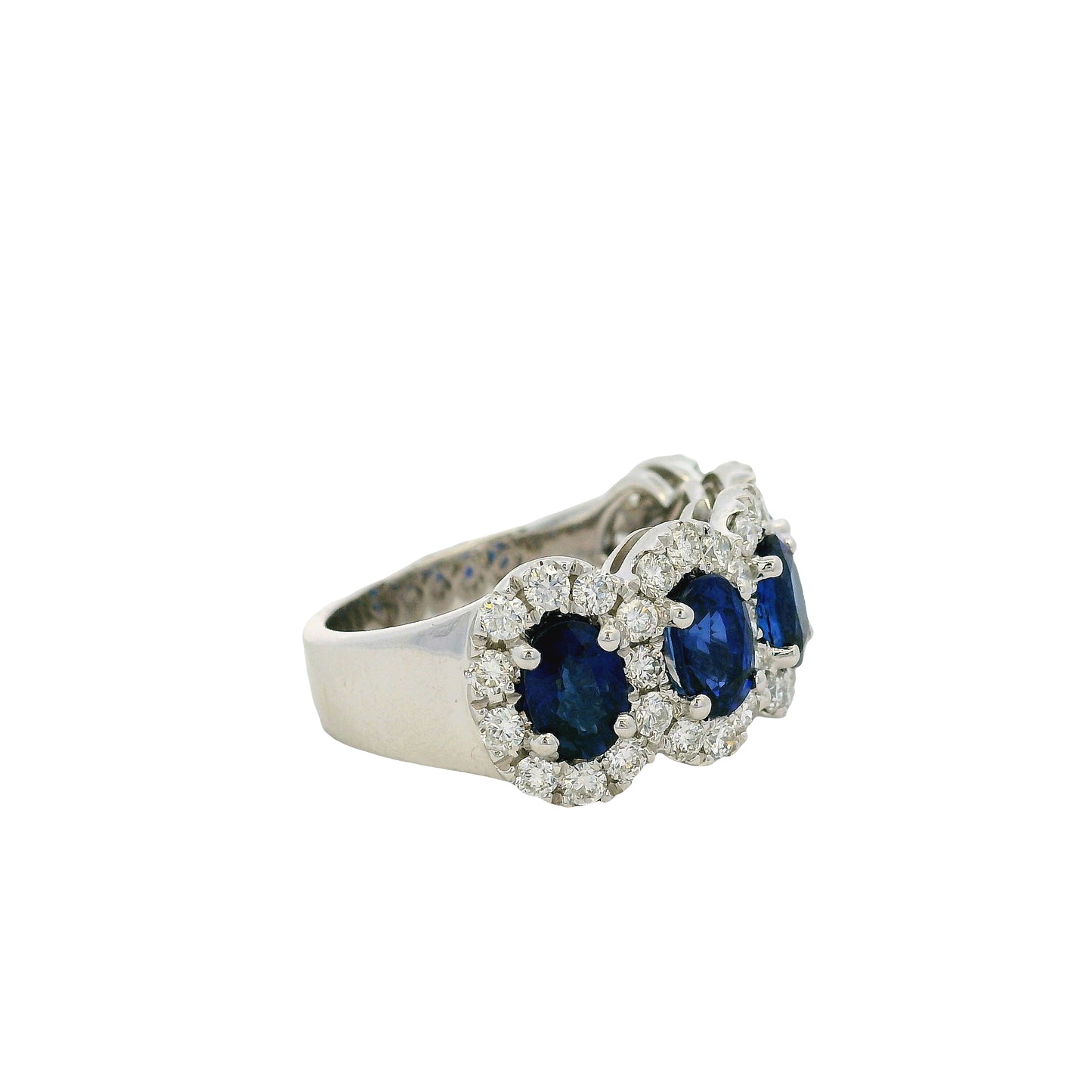 18k White Gold 3.11ctw Oval Sapphires with 1.20ctw Natural Diamonds Ring