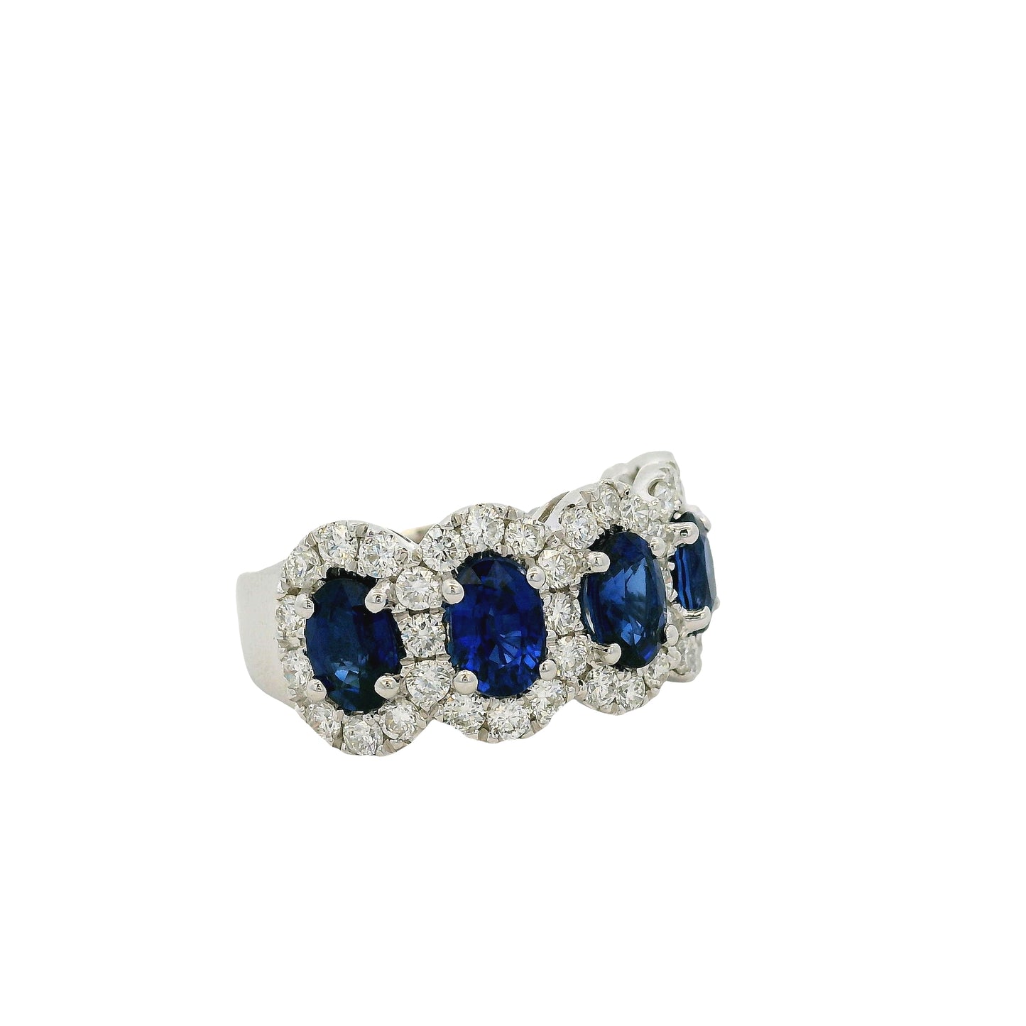 18k White Gold 3.11ctw Oval Sapphires with 1.20ctw Natural Diamonds Ring