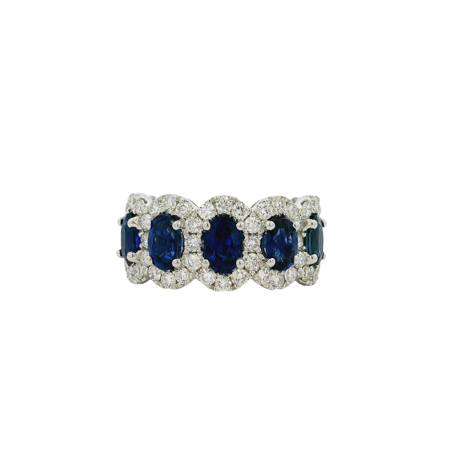 18k White Gold 3.11ctw Oval Sapphires with 1.20ctw Natural Diamonds Ring