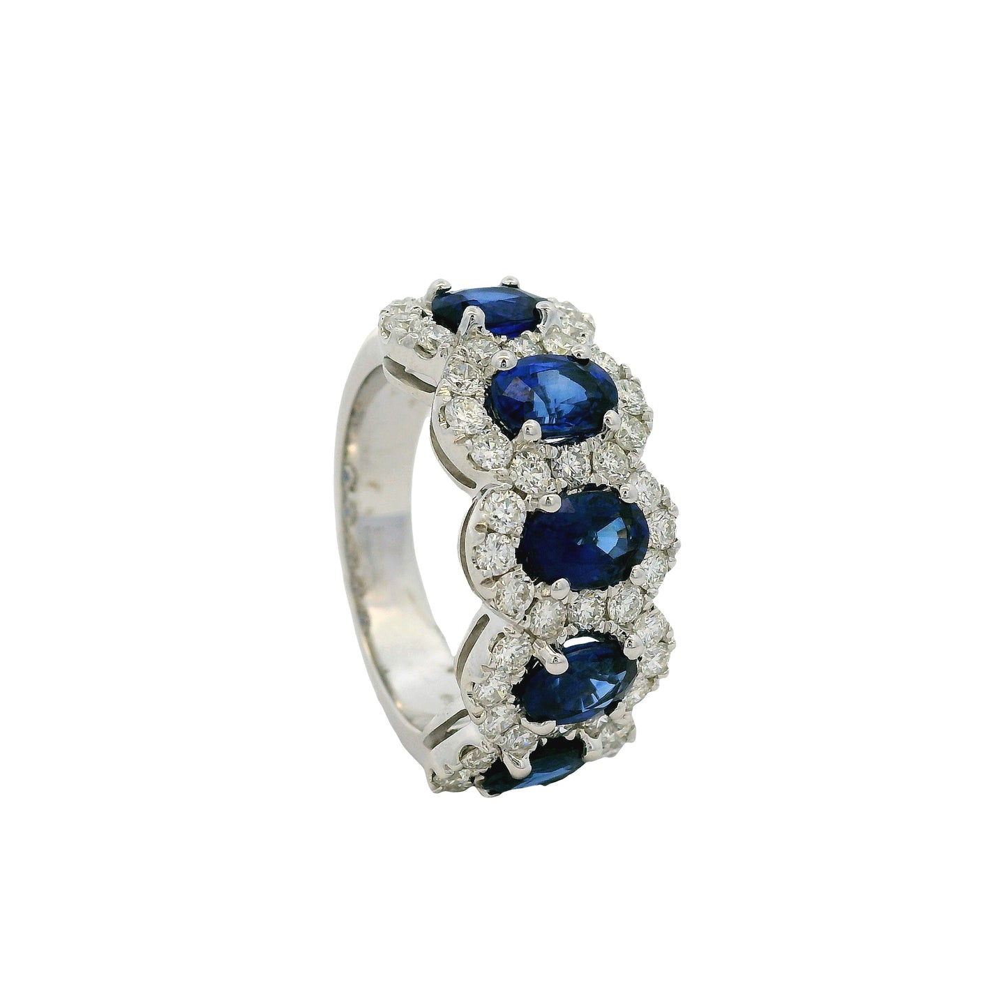 18k White Gold 3.11ctw Oval Sapphires with 1.20ctw Natural Diamonds Ring
