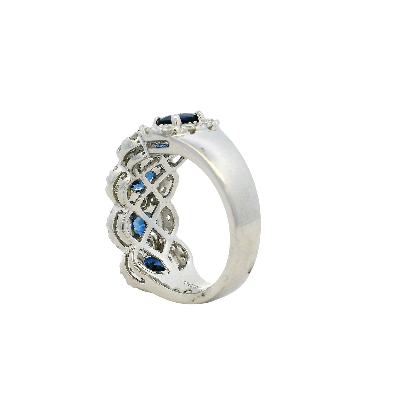 18k White Gold 3.11ctw Oval Sapphires with 1.20ctw Natural Diamonds Ring