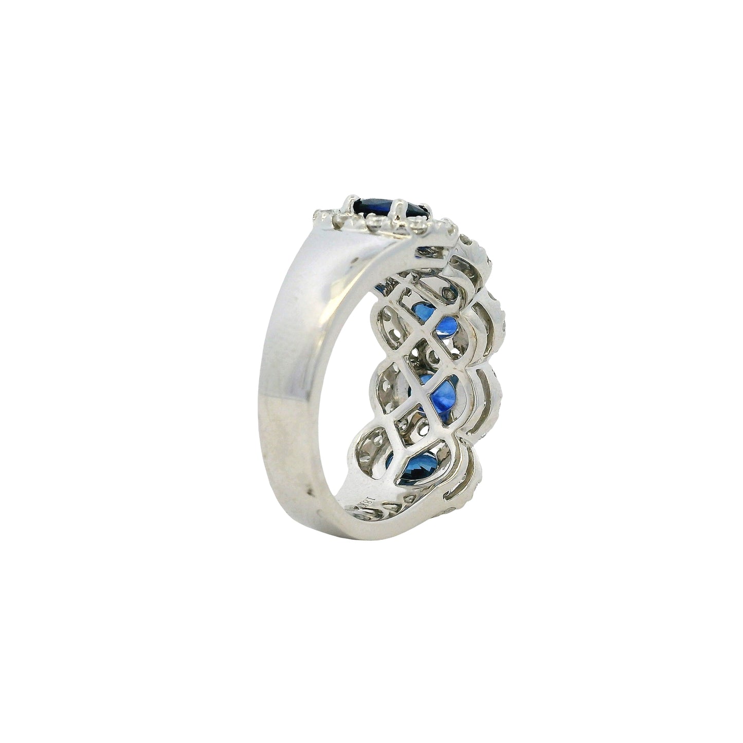 18k White Gold 3.11ctw Oval Sapphires with 1.20ctw Natural Diamonds Ring