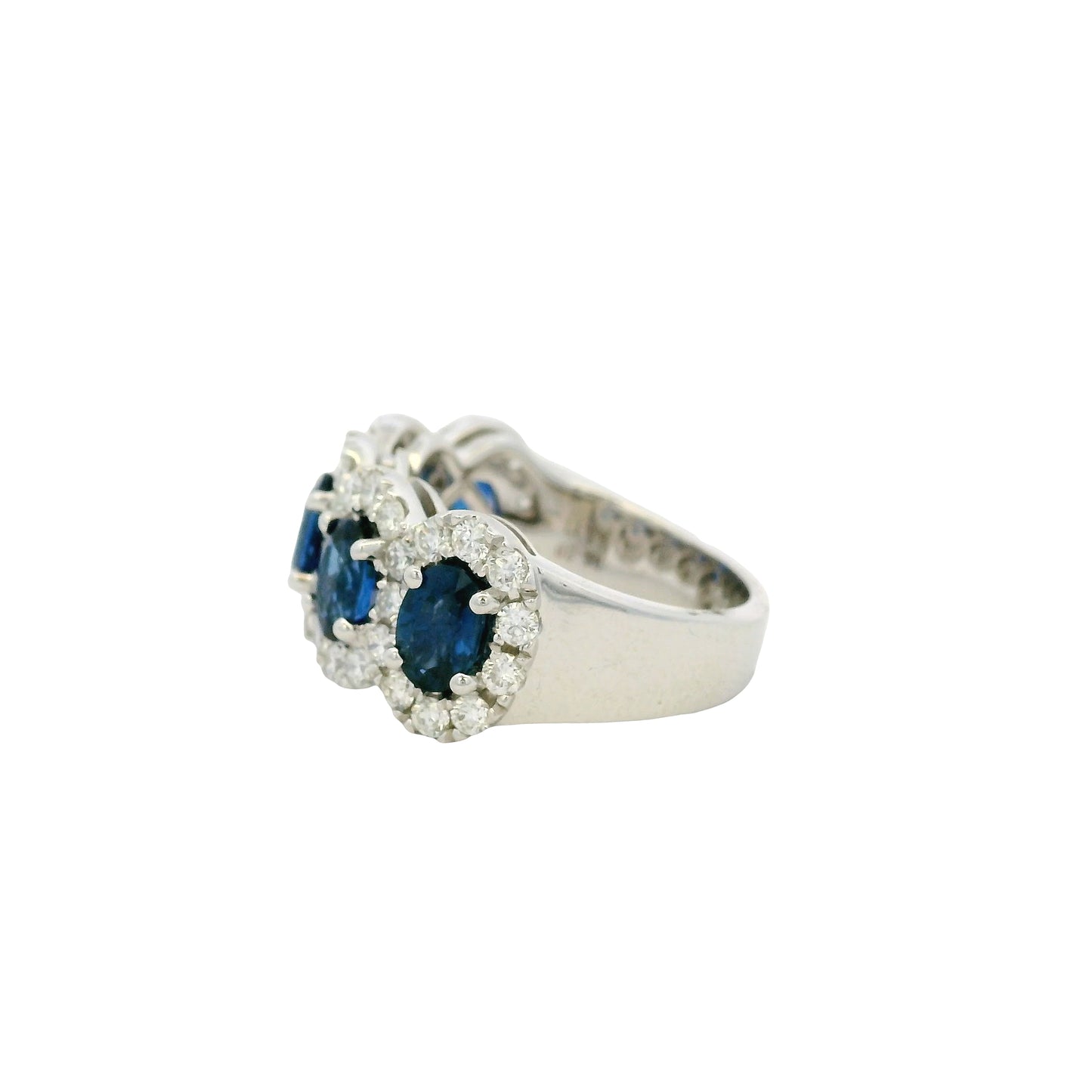 18k White Gold 3.11ctw Oval Sapphires with 1.20ctw Natural Diamonds Ring