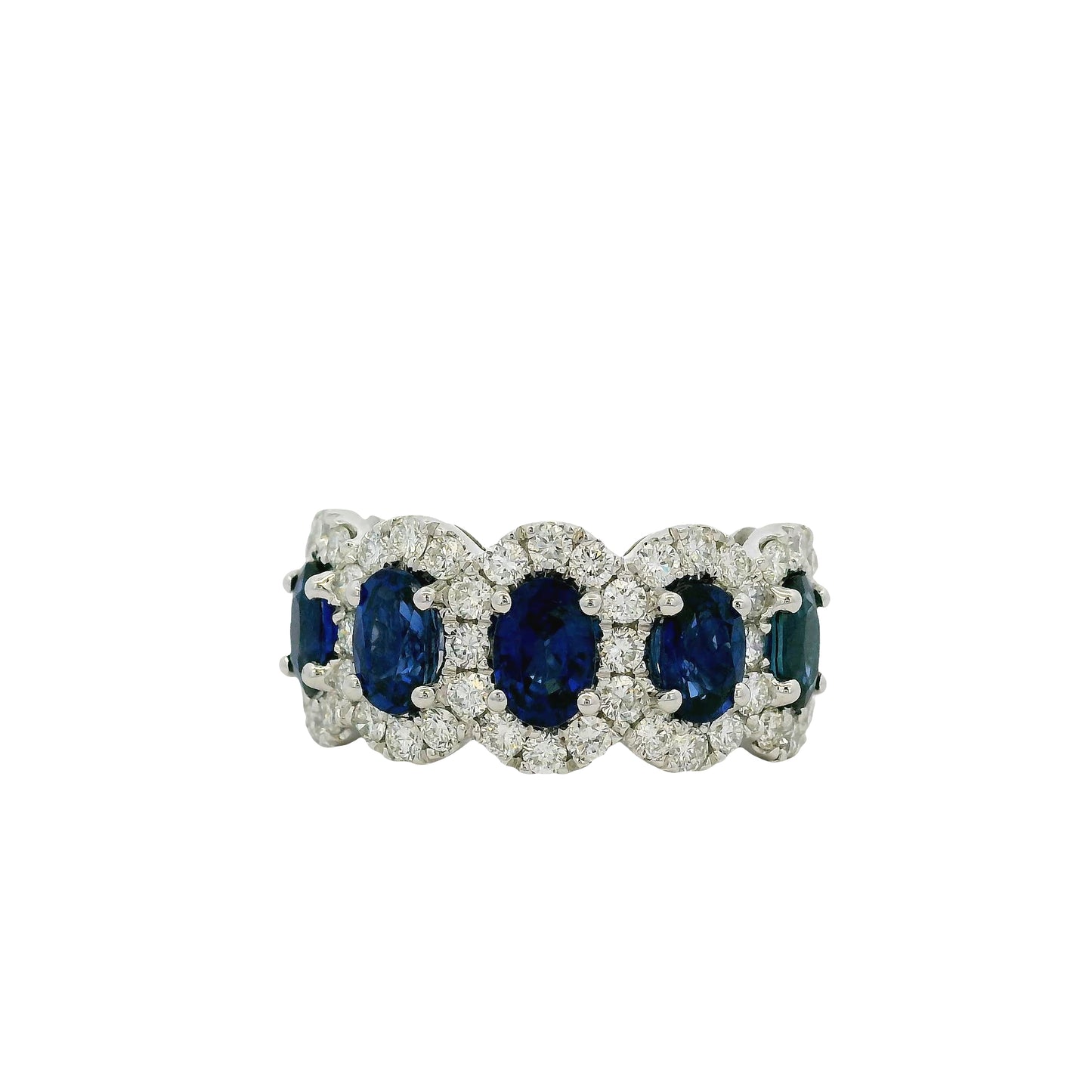 18k White Gold 3.11ctw Oval Sapphires with 1.20ctw Natural Diamonds Ring
