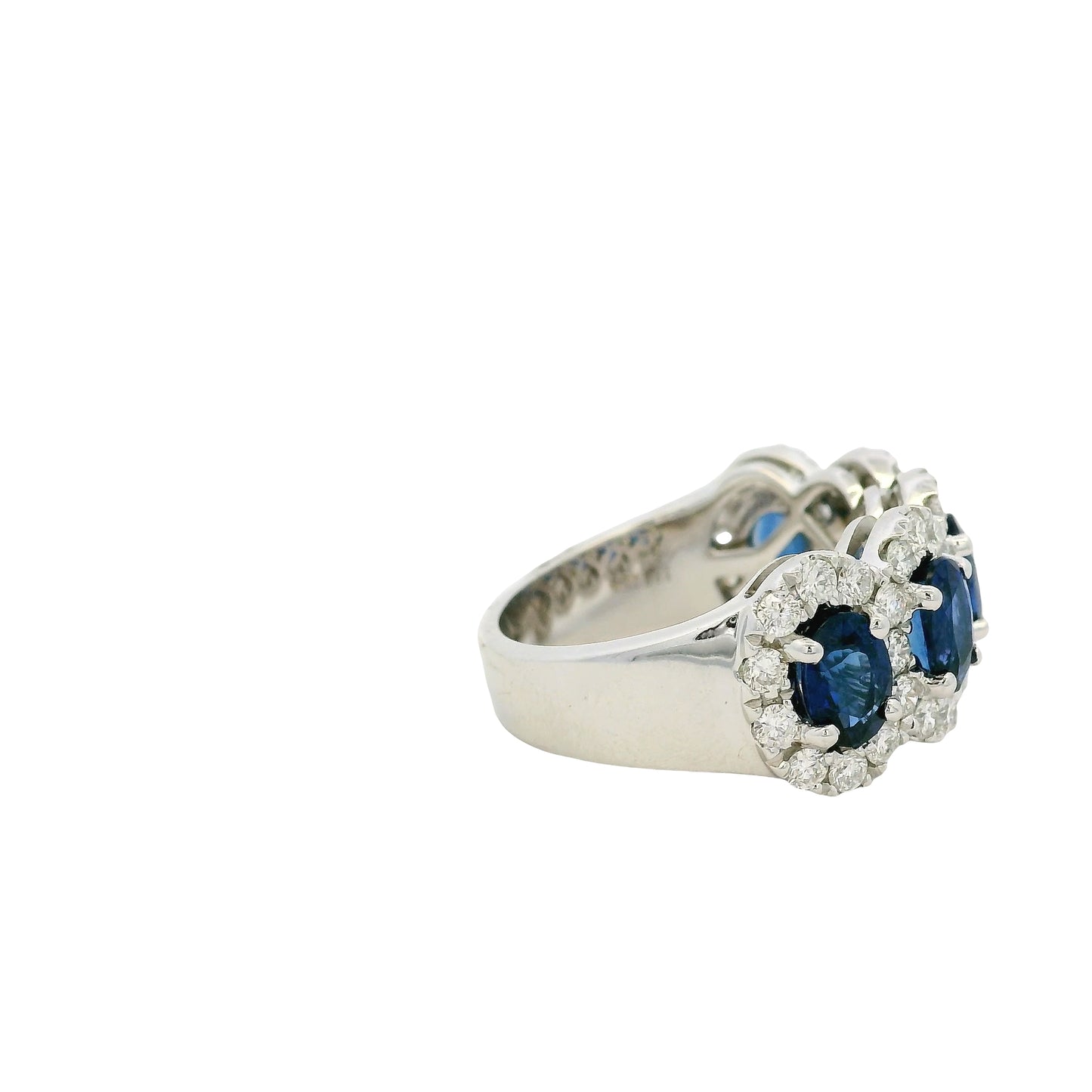 18k White Gold 3.11ctw Oval Sapphires with 1.20ctw Natural Diamonds Ring