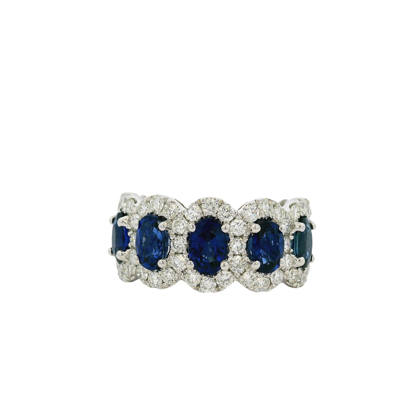 18k White Gold 3.11ctw Oval Sapphires with 1.20ctw Natural Diamonds Ring