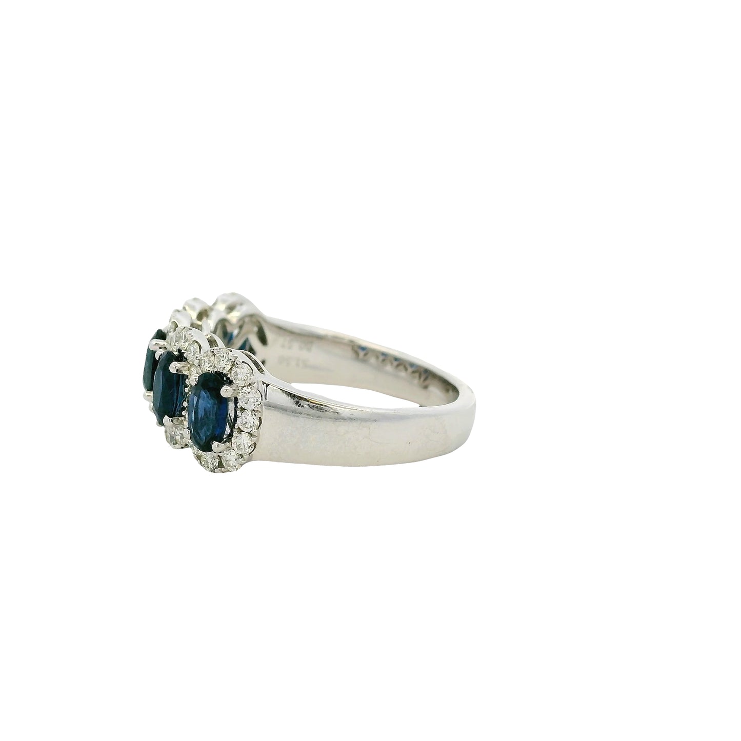 14k White Gold 1.54ctw Oval Sapphires with 0.57ctw Pave Diamonds Ring