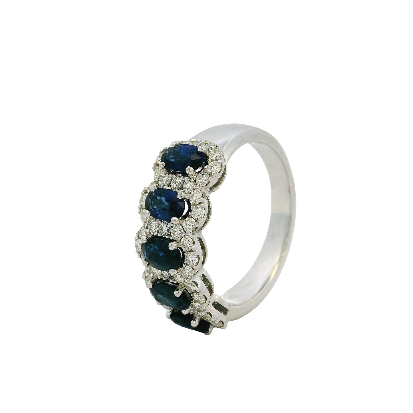 14k White Gold 1.54ctw Oval Sapphires with 0.57ctw Pave Diamonds Ring
