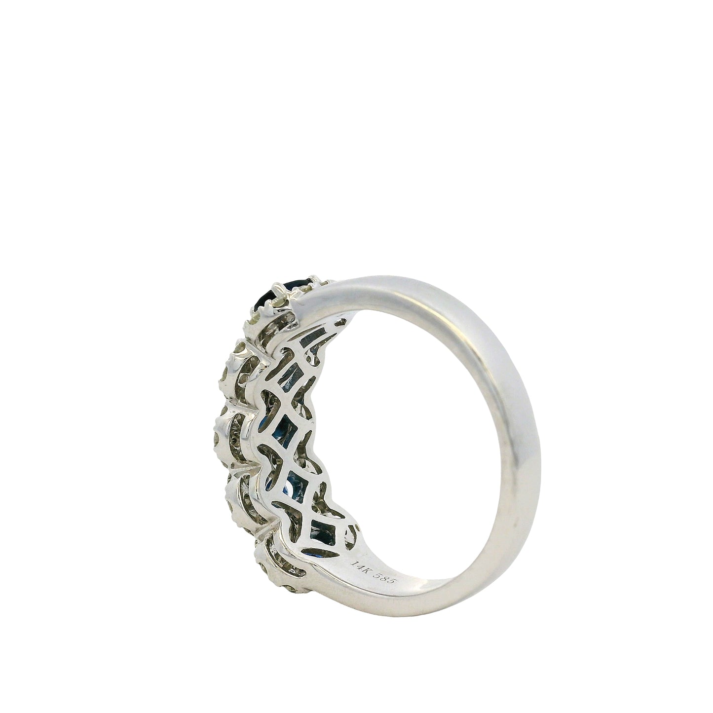 14k White Gold 1.54ctw Oval Sapphires with 0.57ctw Pave Diamonds Ring