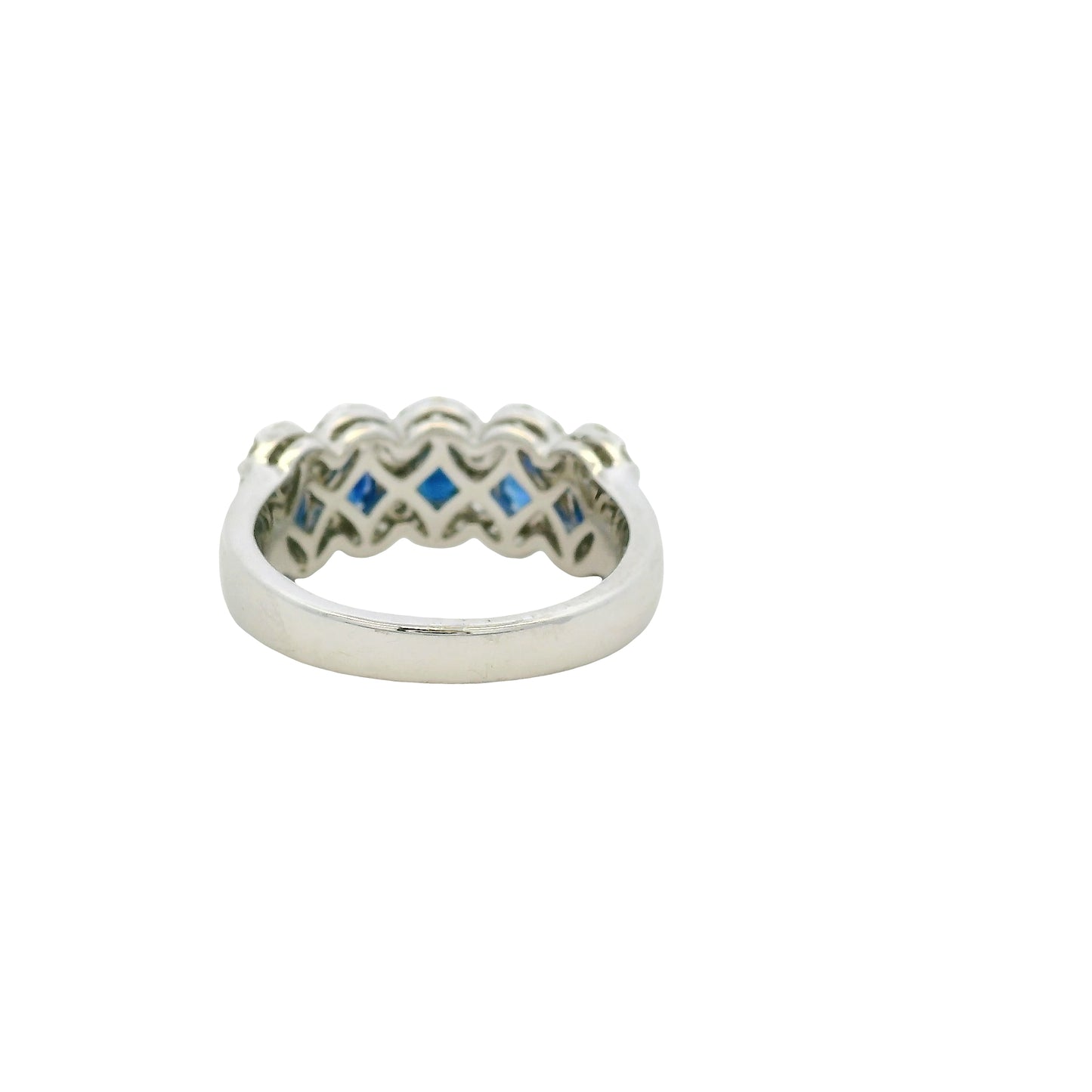 14k White Gold 1.54ctw Oval Sapphires with 0.57ctw Pave Diamonds Ring