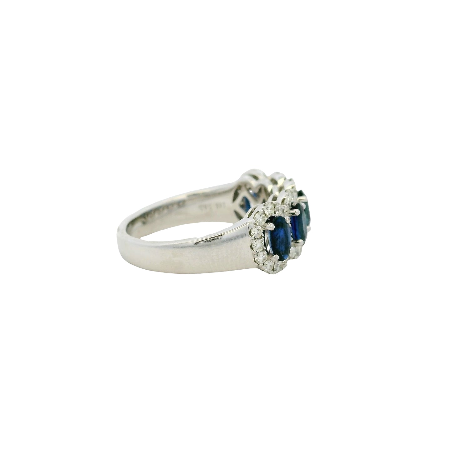 14k White Gold 1.54ctw Oval Sapphires with 0.57ctw Pave Diamonds Ring