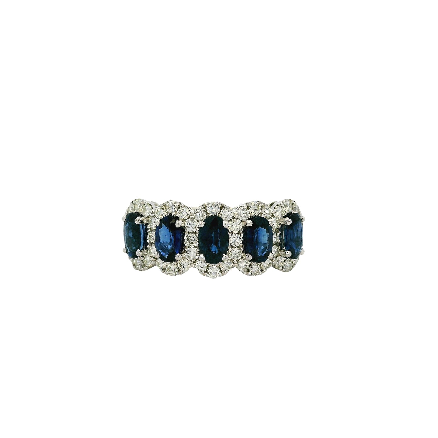 14k White Gold 1.54ctw Oval Sapphires with 0.57ctw Pave Diamonds Ring