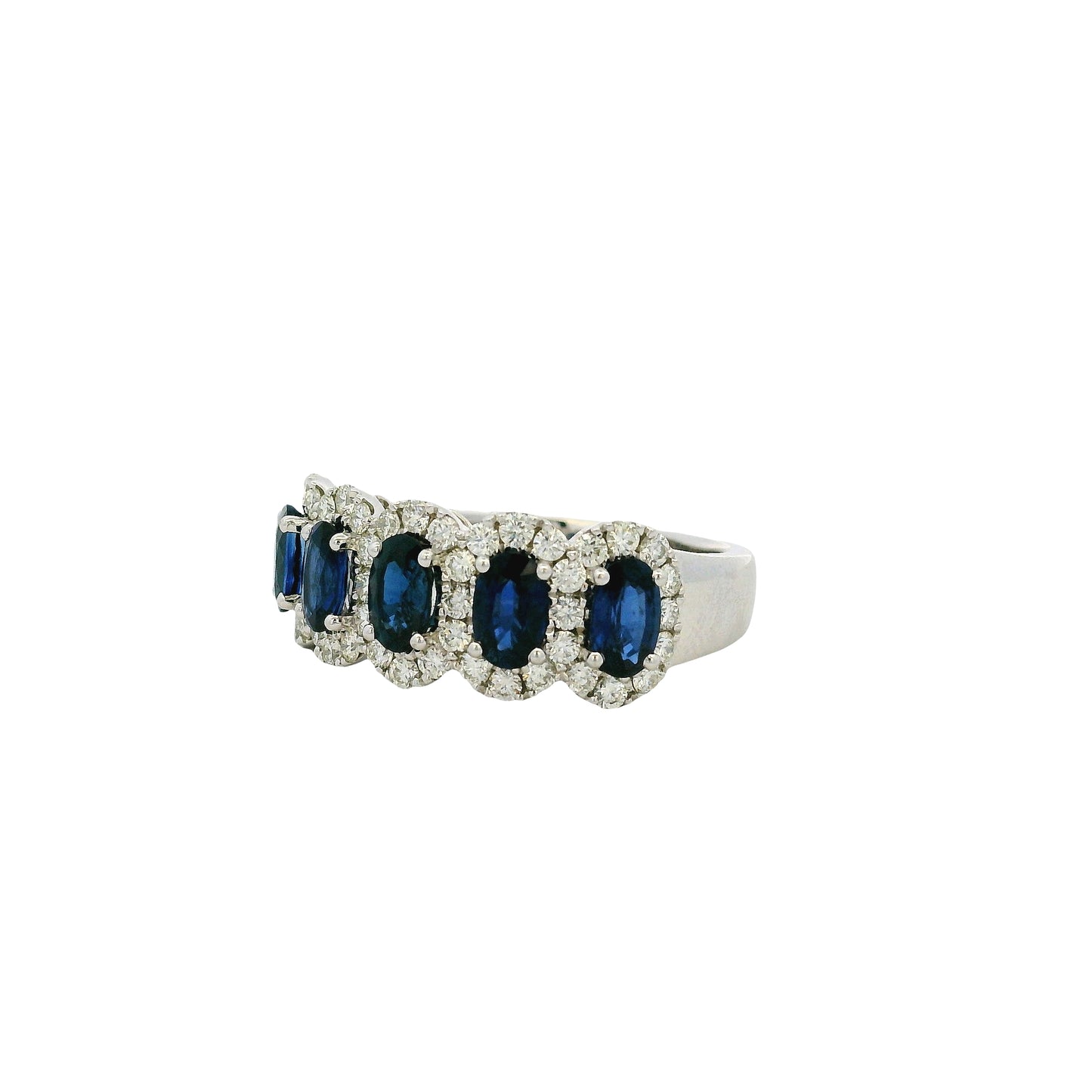14k White Gold 1.54ctw Oval Sapphires with 0.57ctw Pave Diamonds Ring