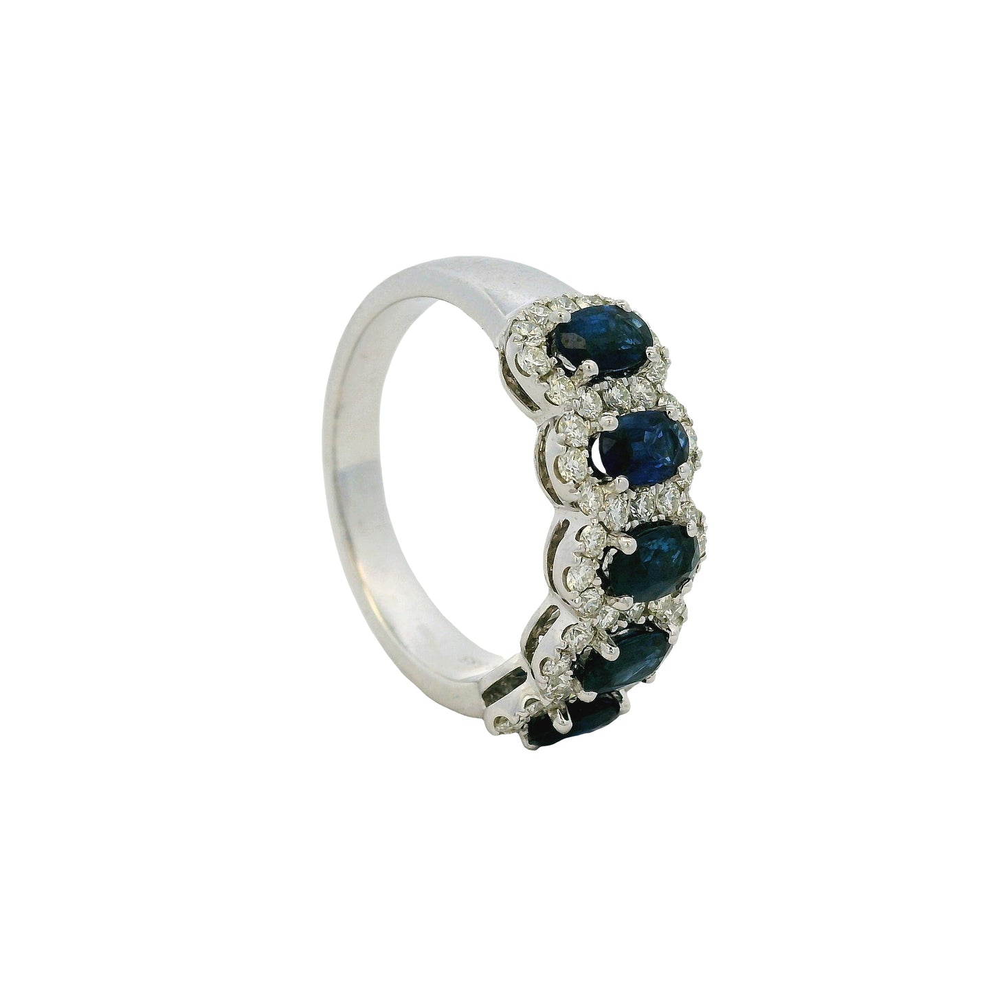 14k White Gold 1.54ctw Oval Sapphires with 0.57ctw Pave Diamonds Ring
