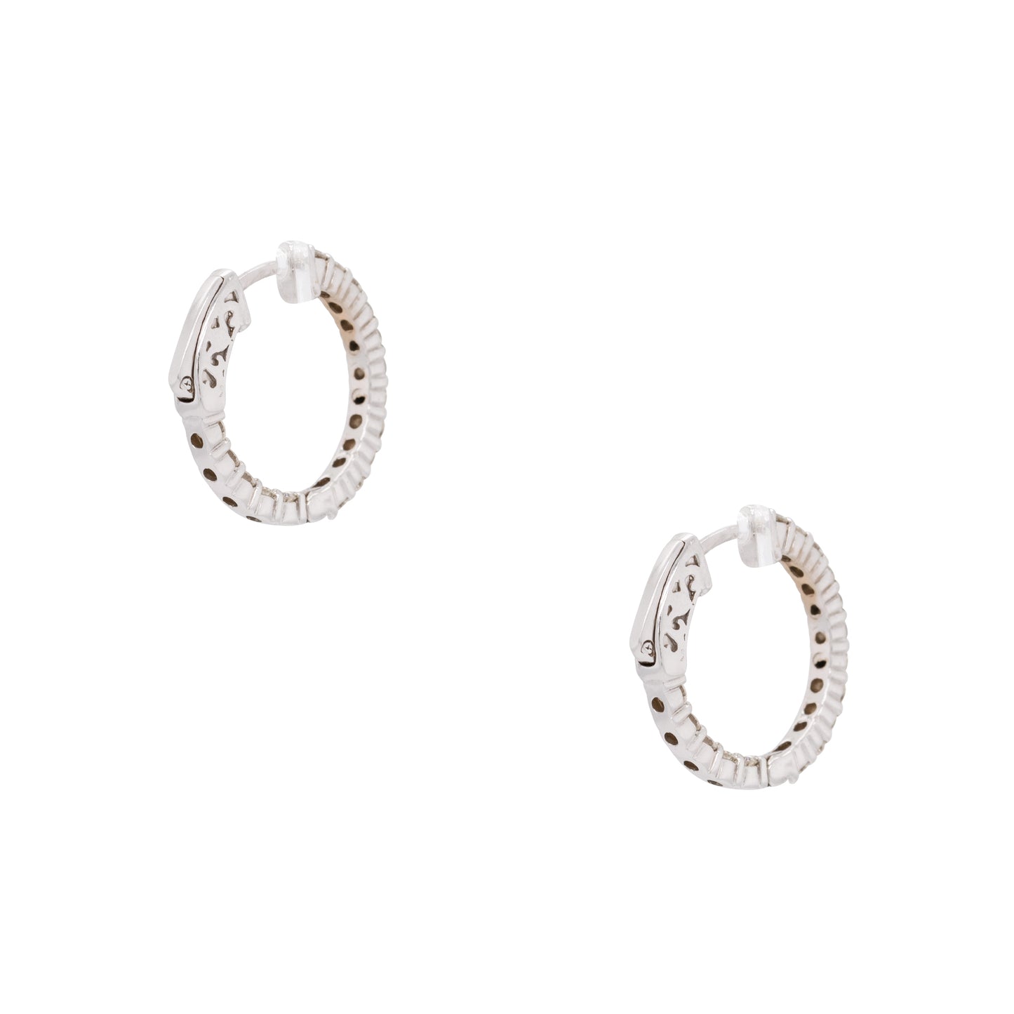 14k White Gold 1.10ctw Diamond Inside Out Hoops
