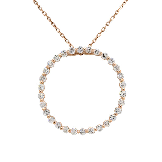 14k Rose Gold 1.92ctw Round Diamond Open Circle Pendant Necklace