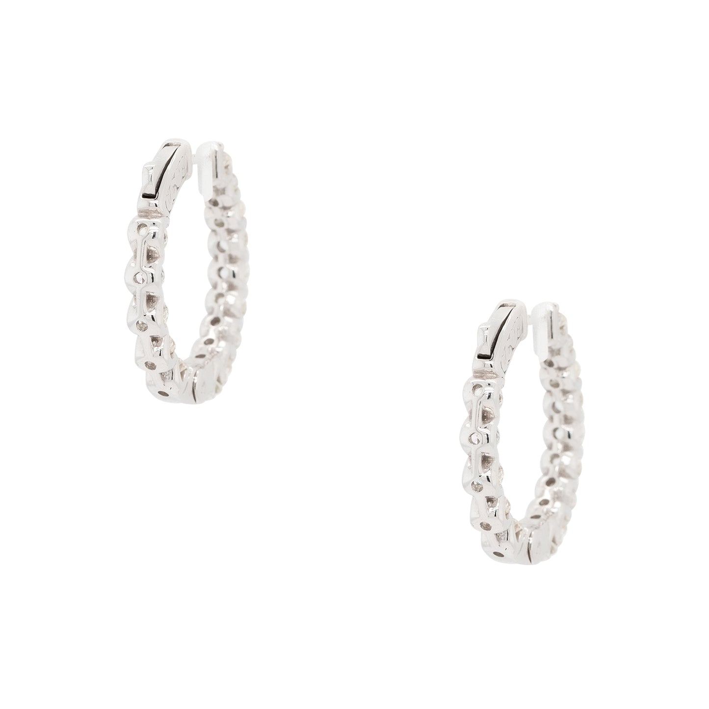 14k White Gold Medium Diamond Inside Out Hoop Earrings