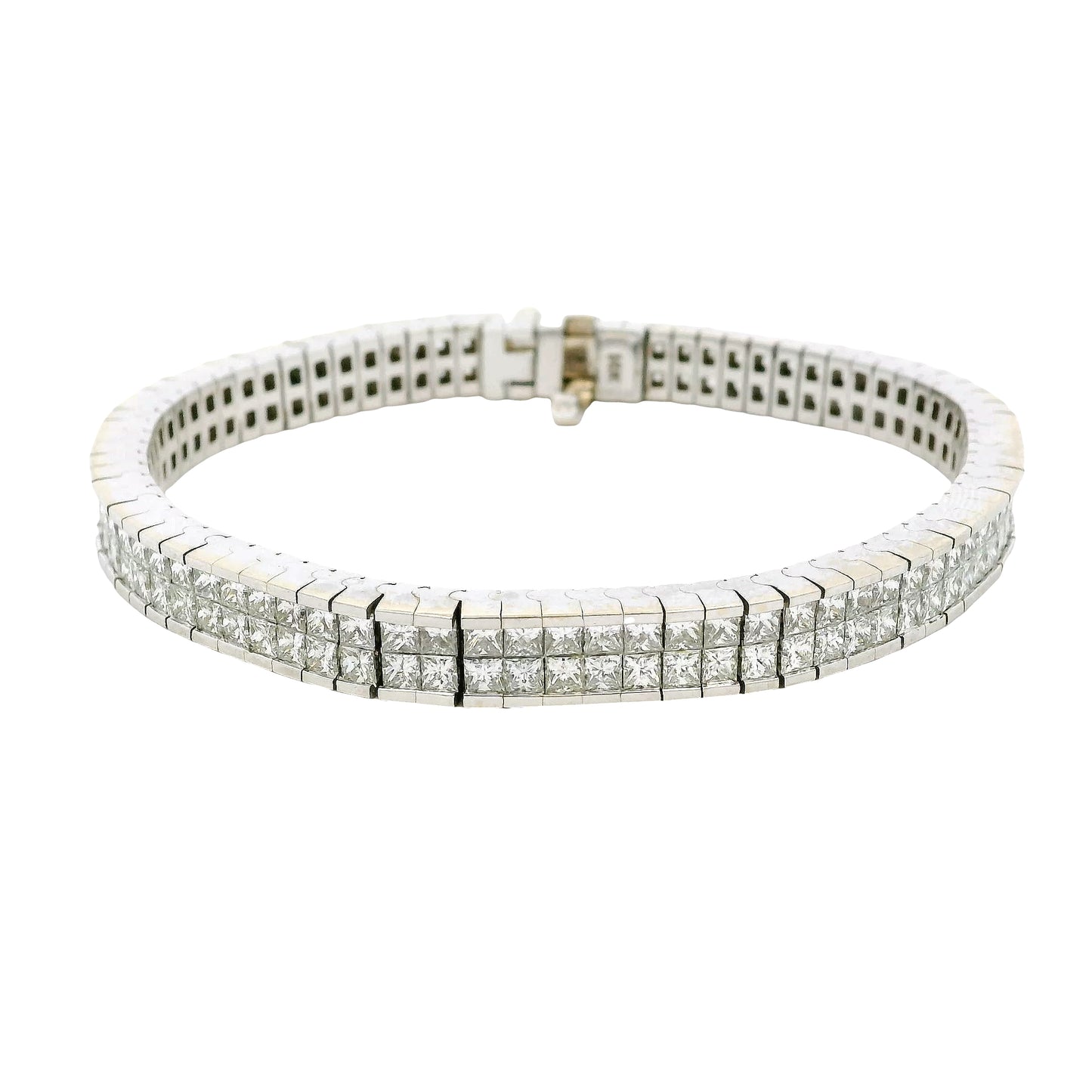 14k White Gold Invisible Set Two Row Natural 8.31ctw Diamond Bracelet