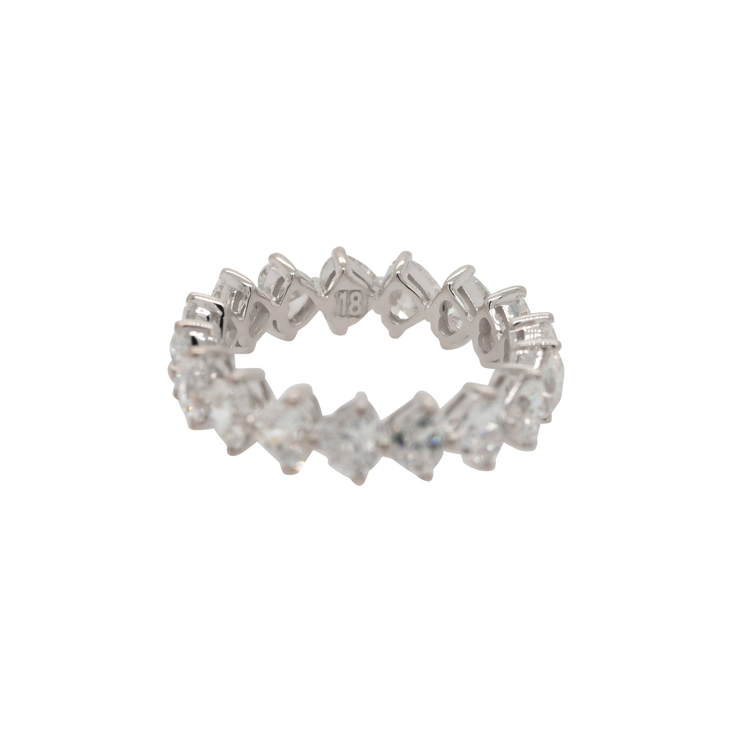 18k White Gold 4.12ctw Heart Shaped Natural Diamond Eternity Band Ring