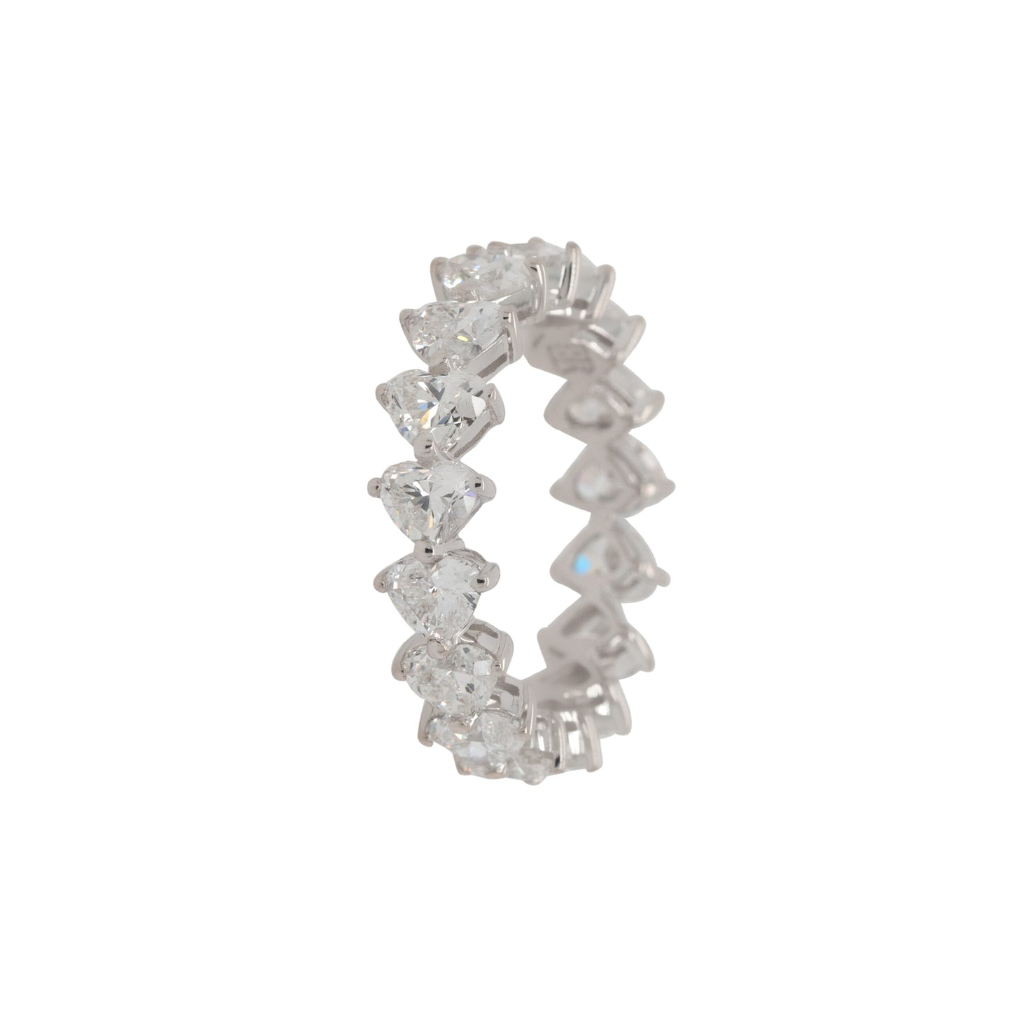 18k White Gold 4.12ctw Heart Shaped Natural Diamond Eternity Band Ring