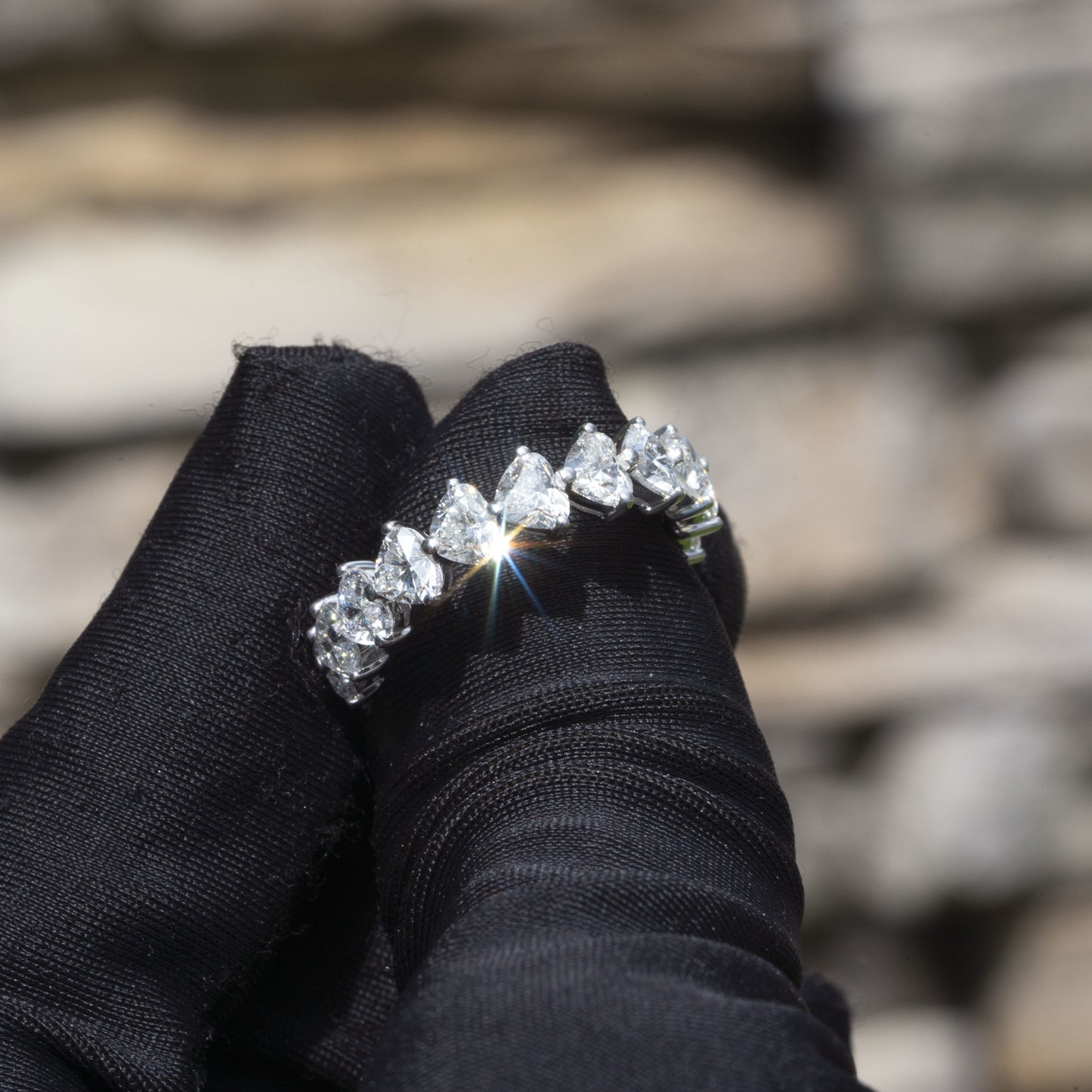18k White Gold 4.12ctw Heart Shaped Natural Diamond Eternity Band Ring