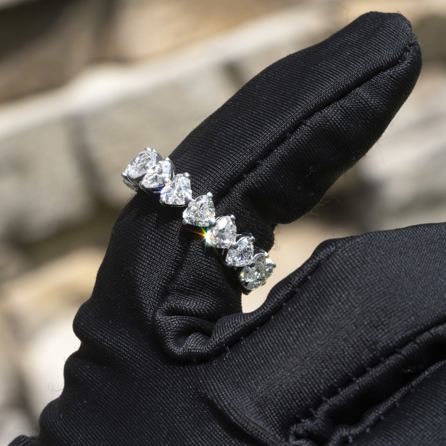18k White Gold 4.12ctw Heart Shaped Natural Diamond Eternity Band Ring