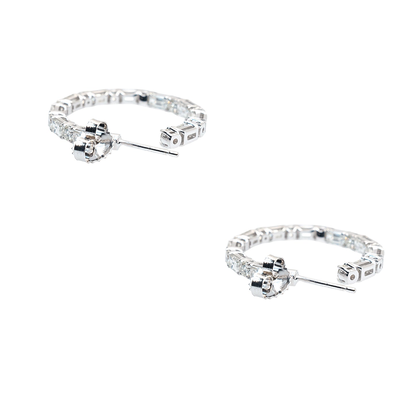 18k White Gold 4.31ctw Round Baguette Natural Diamonds Inside Out Hoops