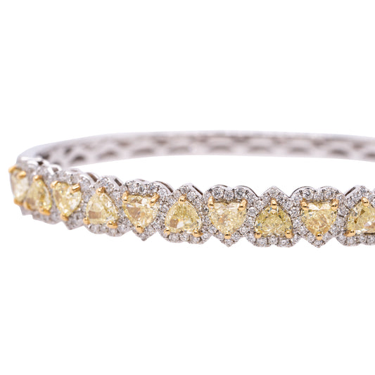 18k White Gold 5.56ctw Natural Fancy Heart & Round Cut Diamond Pave Bangle
