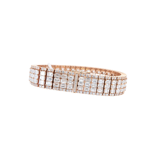 14k Rose Gold 35.0ctw Natural Emerald Cut and Round Brilliant Diamond Mens Bracelet
