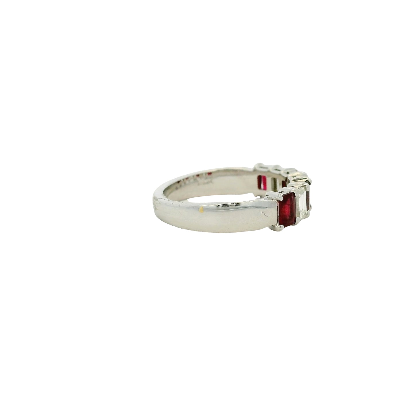 14k White Gold 1.65ctw Natural Emerald Cut Diamond and Ruby Ring