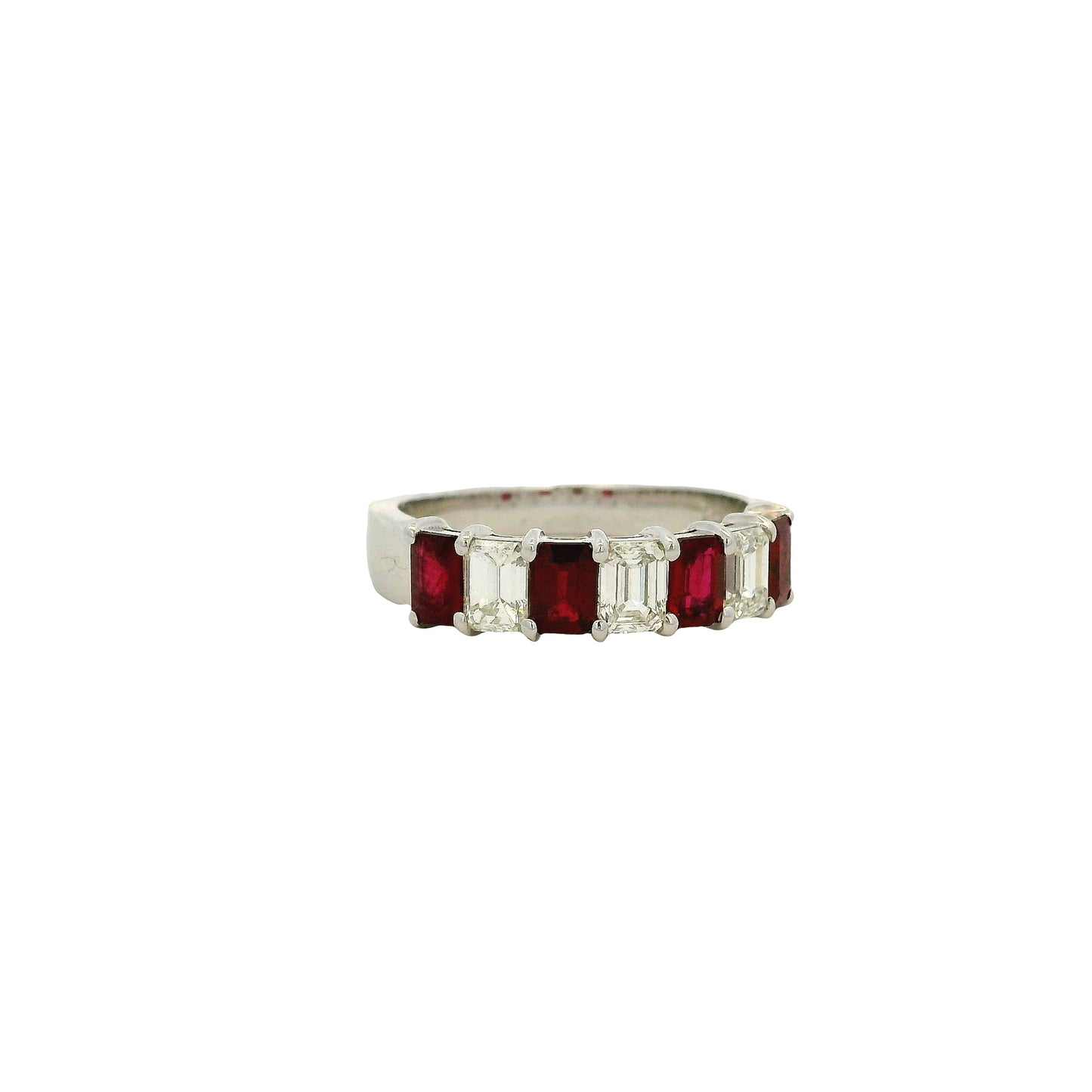 14k White Gold 1.65ctw Natural Emerald Cut Diamond and Ruby Ring
