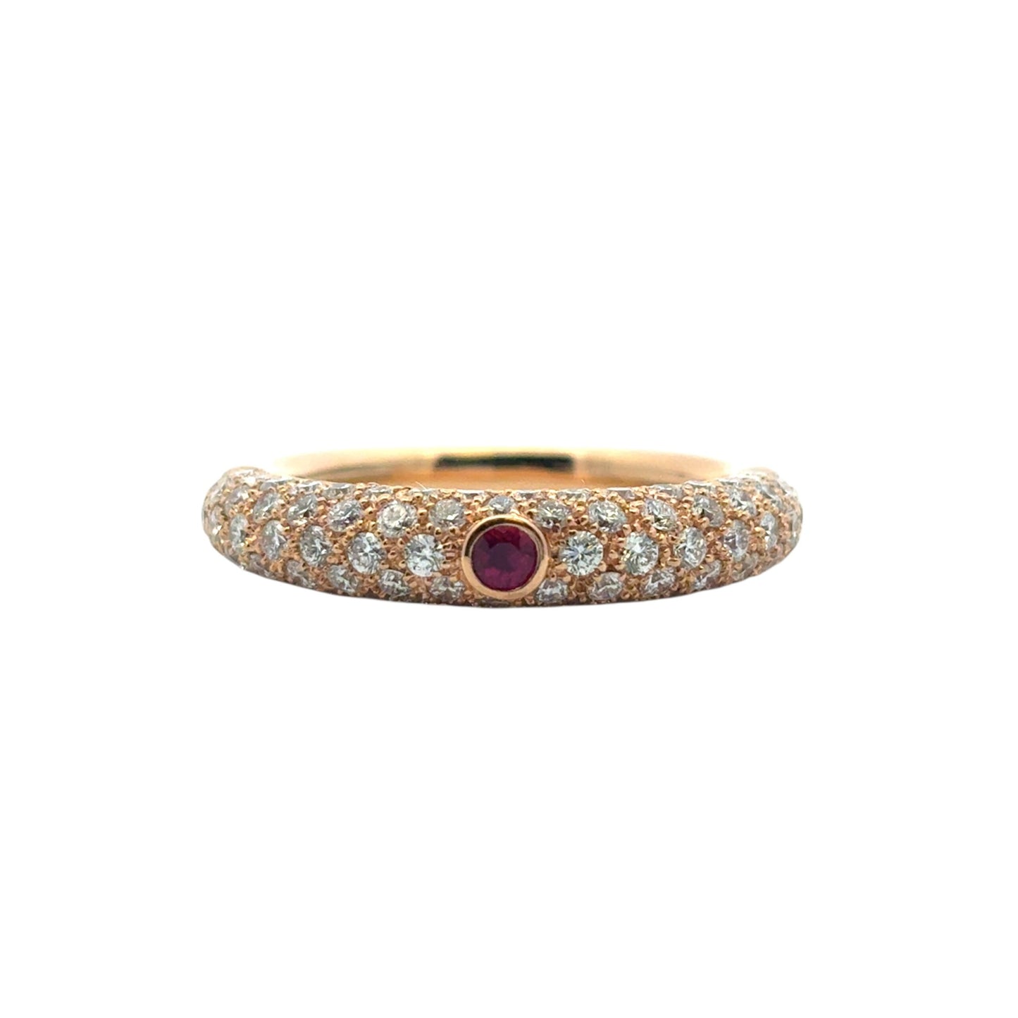18k Rose Gold Pave Diamond with 1 Ruby Band Ring