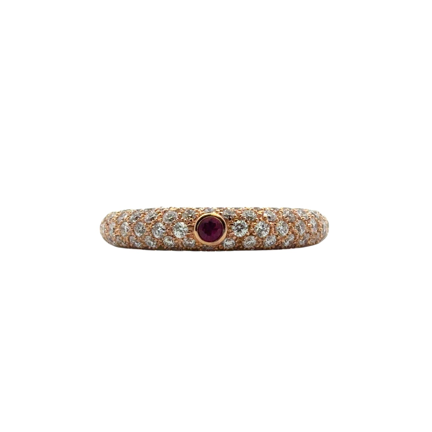 18k Rose Gold Pave Diamond with 1 Ruby Band Ring