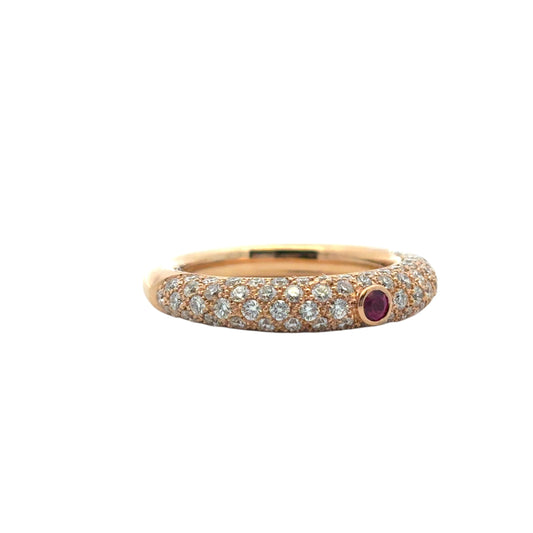 18k Rose Gold Pave Diamond with 1 Ruby Band Ring