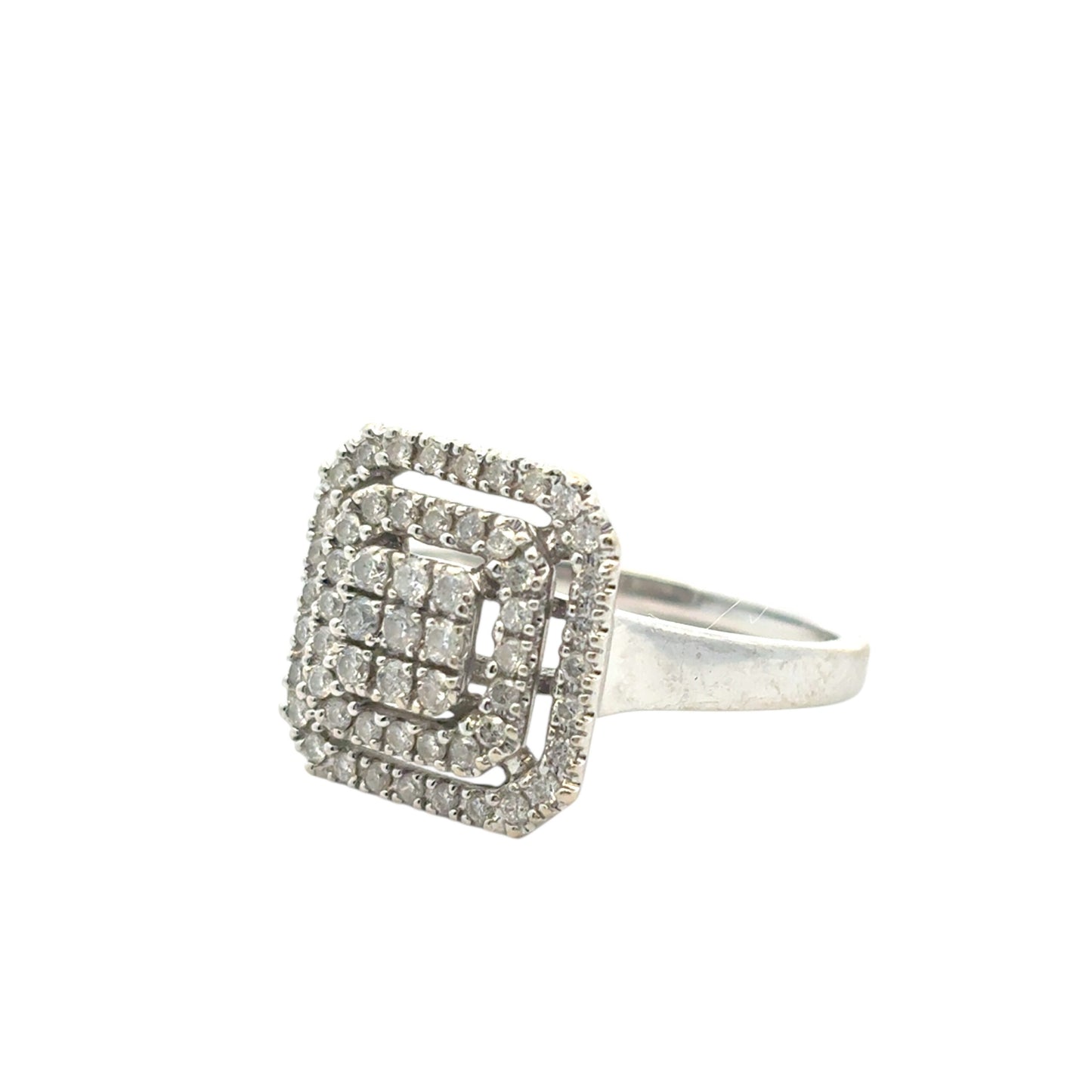 14k White Gold approx. 1.7ctw Round Pave Diamond Square Ring