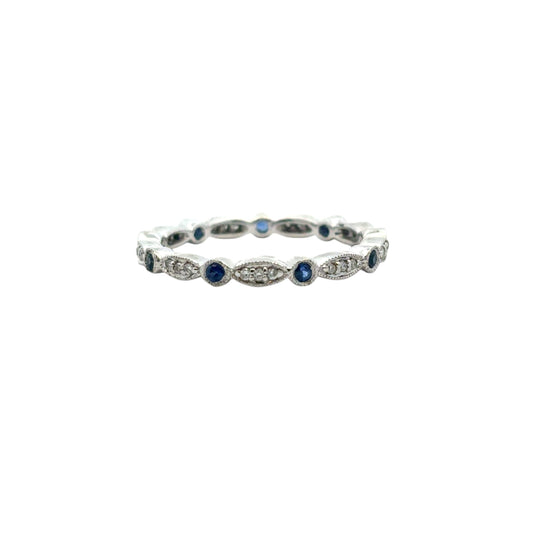 14k White Gold Stackable Blue Sapphire and Diamond Ring