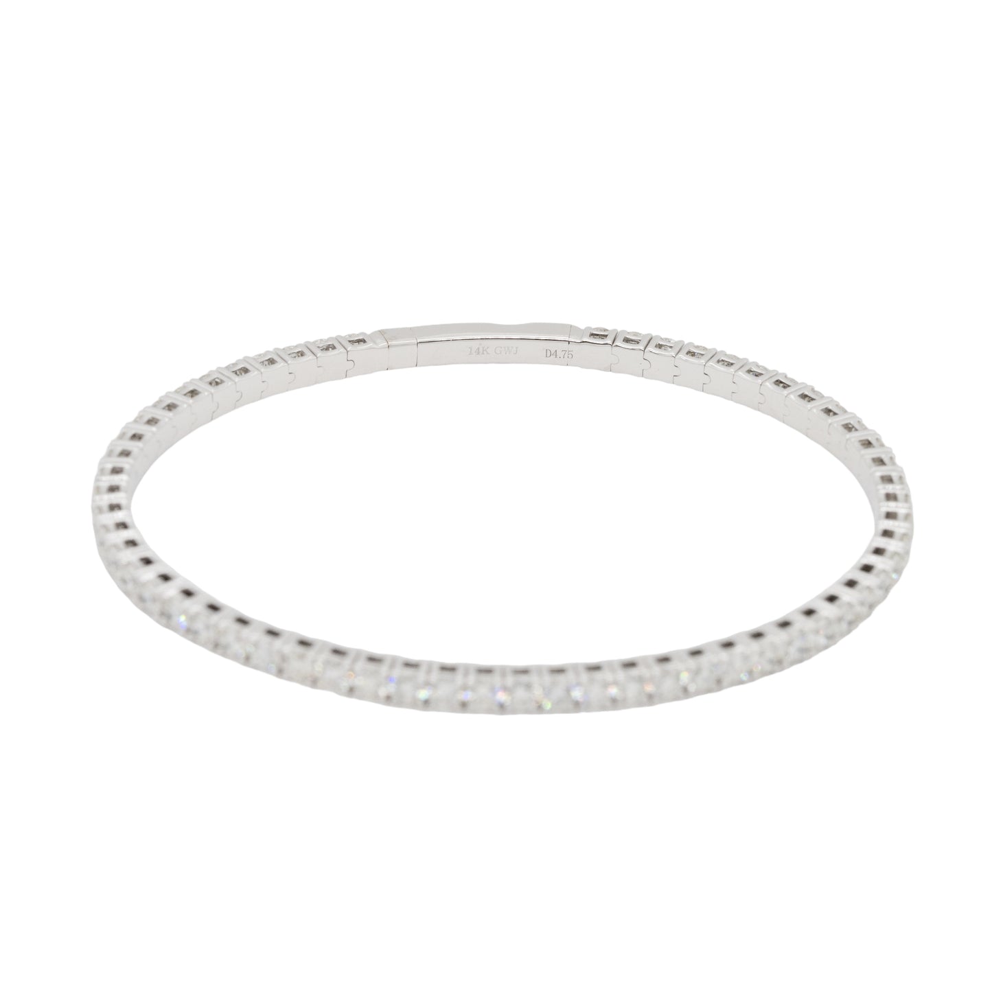 14k White Gold 4.75ctw Natural Diamond Tennis Stretch Style Bangle Bracelet