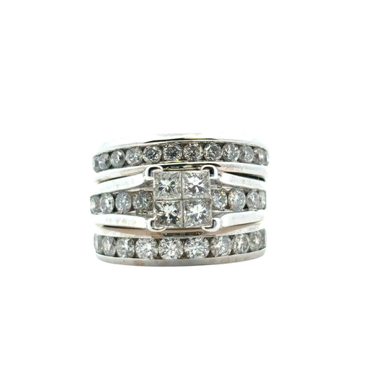 14k White Gold 3 Row Diamond Ring
