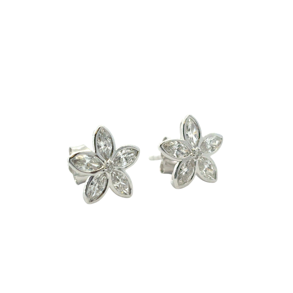 14k White Gold 0.96ctw Diamond Flower Shaped Stud Earrings