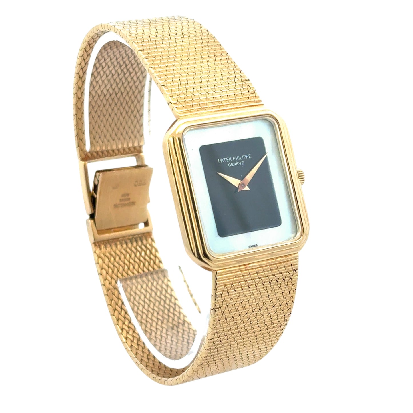 Vintage Patek Philippe Geneve 3851/1 Onyx Nacre Mother of Pearl 18k Yellow Gold Watch