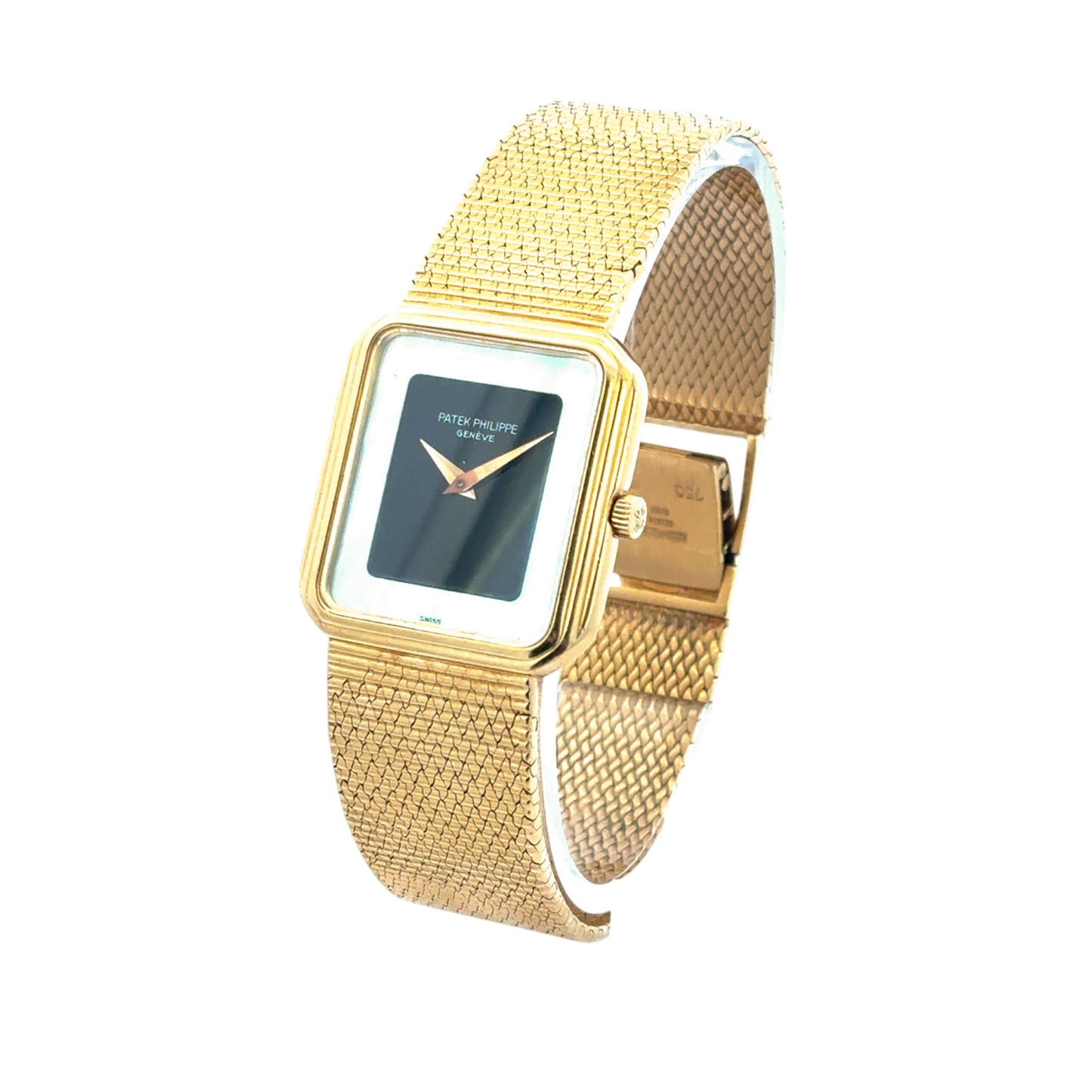 Vintage Patek Philippe Geneve 3851/1 Onyx Nacre Mother of Pearl 18k Yellow Gold Watch